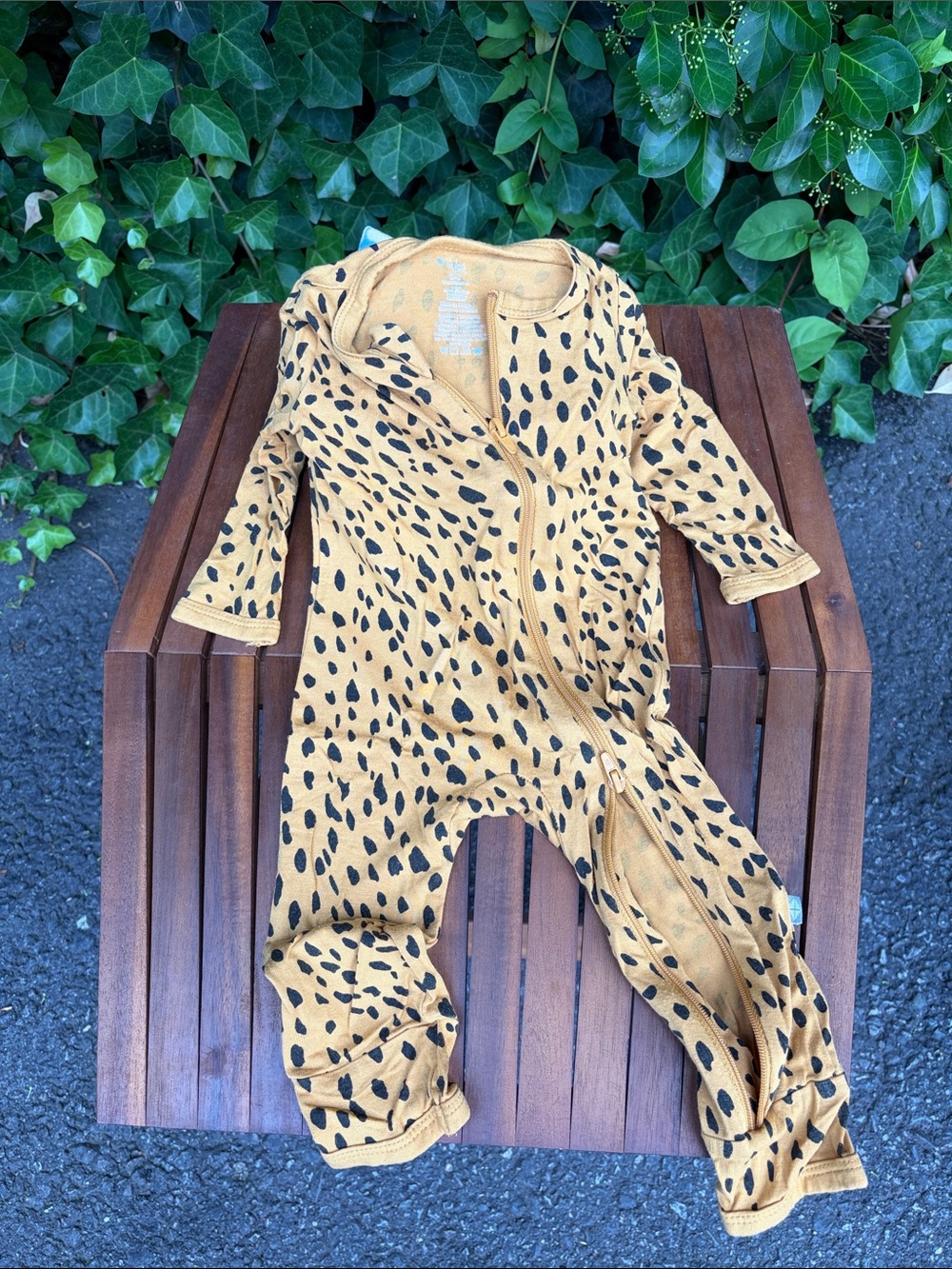 Mustard Yellow Baby One-Piece with Black Spot Print